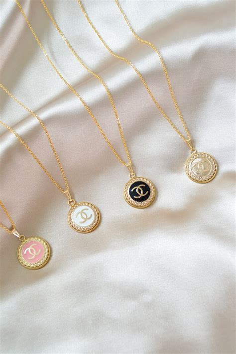 chanel repurposed gold button pendant necklace|antique Chanel button necklace.